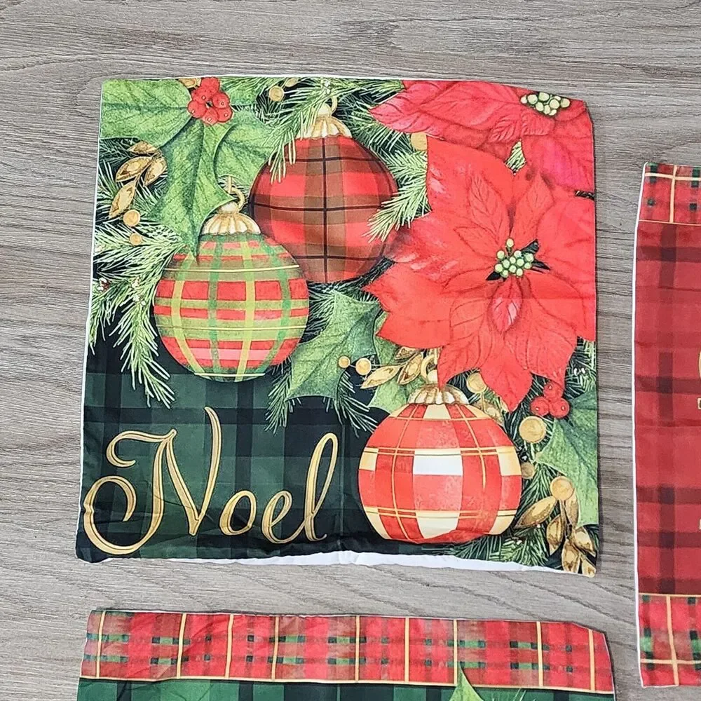Christmas Throw Pillow Covers 18 x 18 Red & Green Plaid Pattern Set of 4 NEW